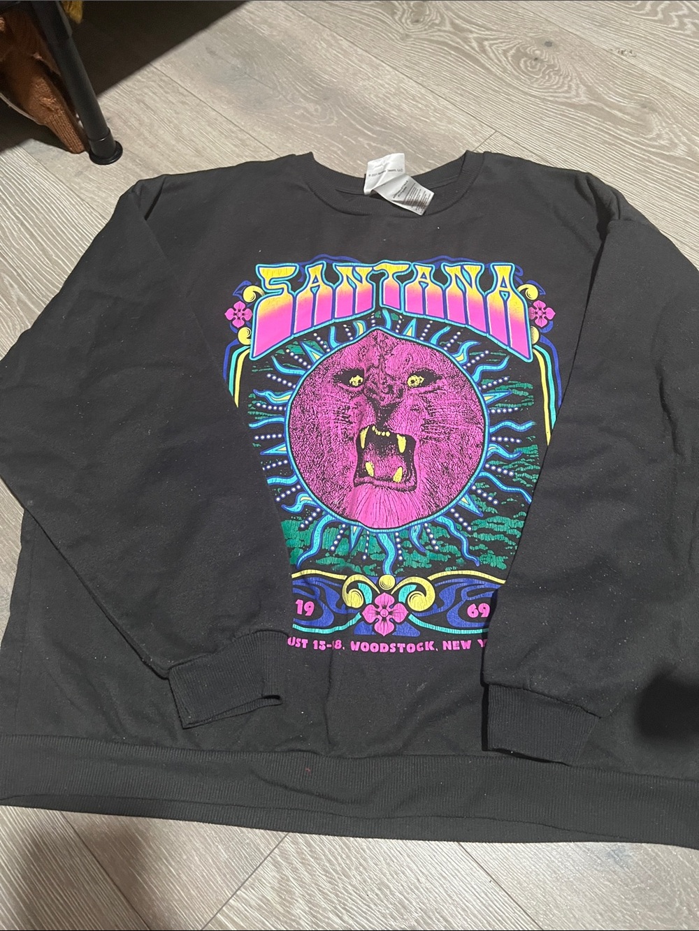 Carlos Santana Black Crewneck Sweatshirt with Neon Graphic